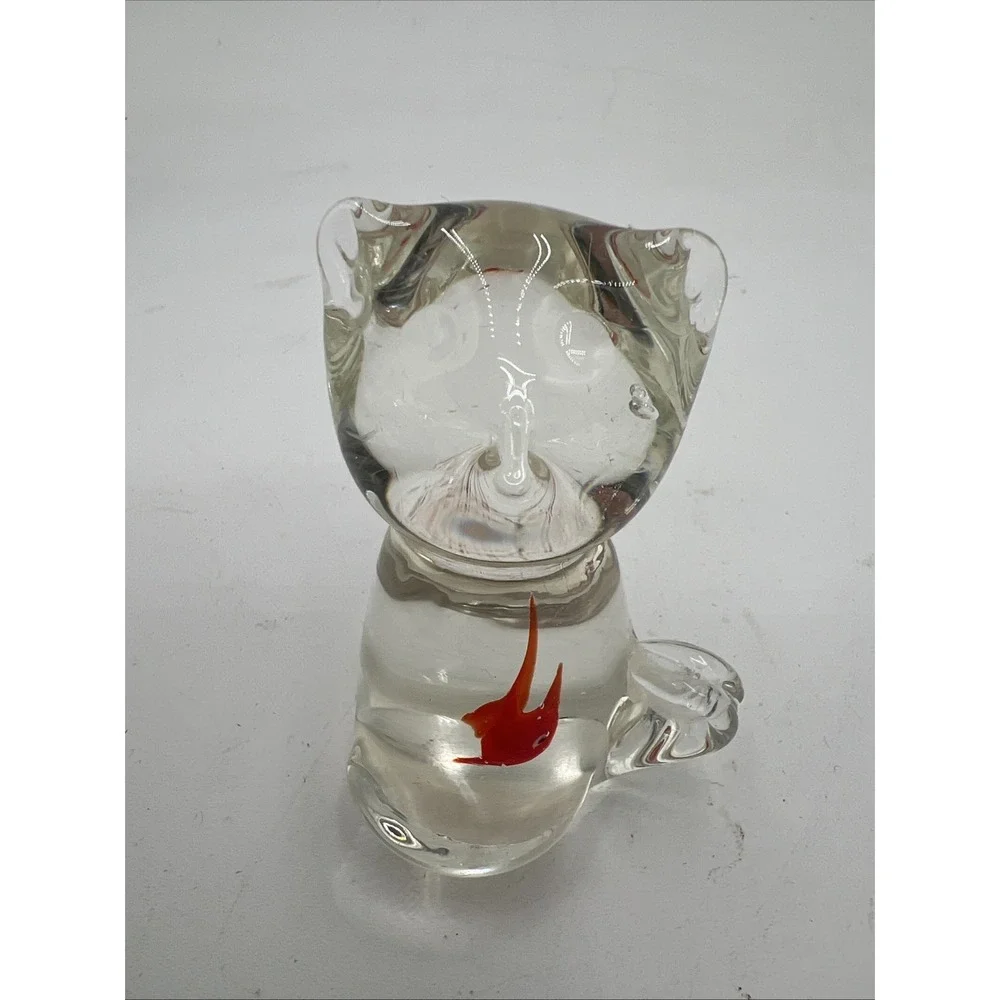 Art Glass Paperweight Cat That Swallowed a Goldfish, Figurine. 3 Inch